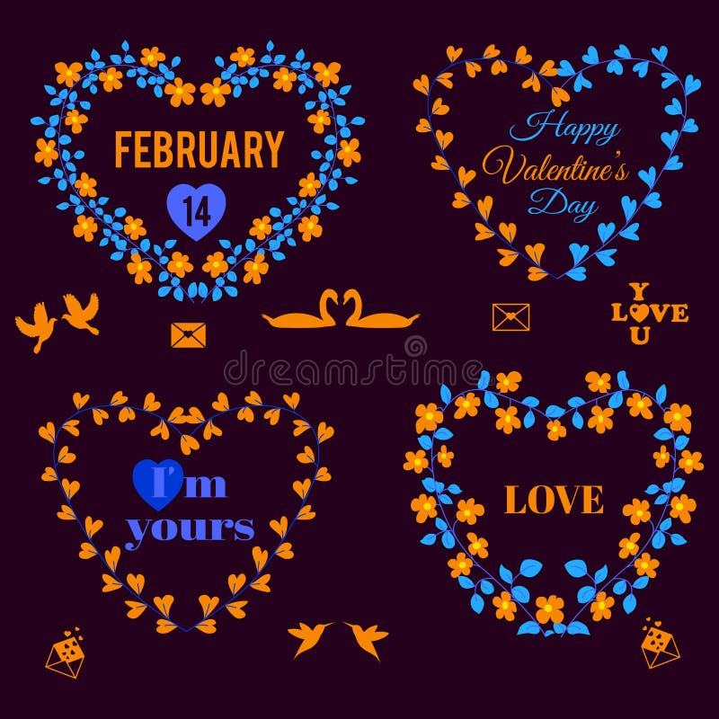 Valentines Day typography and vector elements. Happy Valentines day typography set. Vector text design. stock illustration