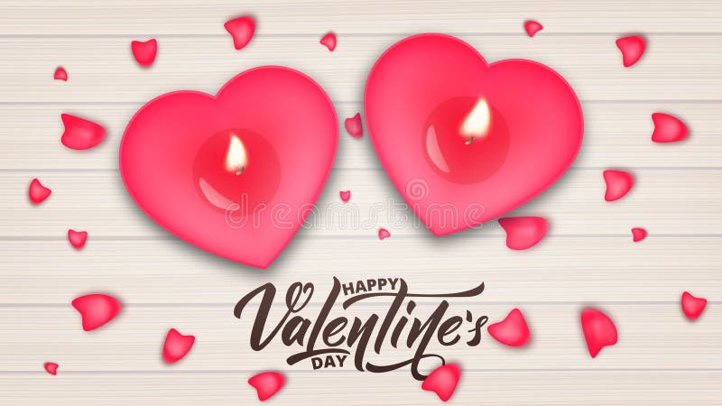 Valentines Day. Valentines Day banner with script lettering, romantic candles and rose petals. vector illustration Valentines Day. Valentines Day banner with script lettering, romantic candles and rose petals. vector illustration