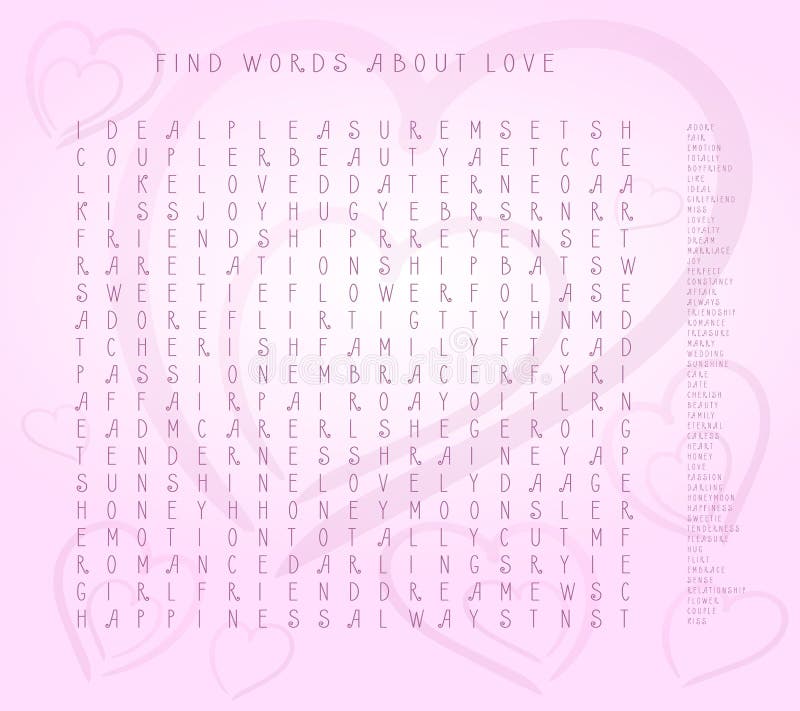 Valentines Day Word Puzzle Crossword Trouvez Les Mots Listes Sur L Amour Dans Le Cerveau Jeu D Enigmes De Test D Attention Illustration De Vecteur Illustration Du Puzzle Affaires