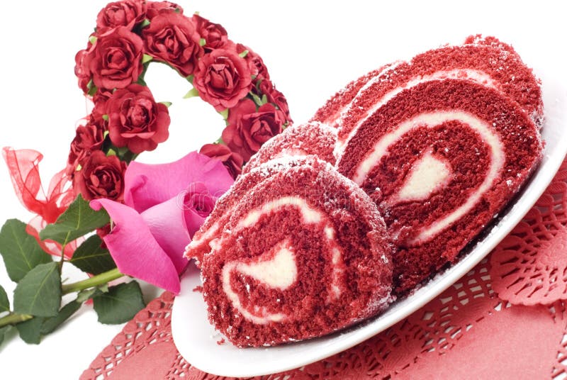 Valentines Red Velvet Cake Roll royalty free stock photos