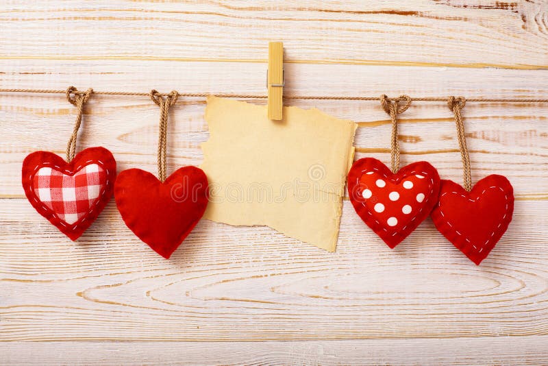 Valentines Vintage Handmade Hearts over Wooden