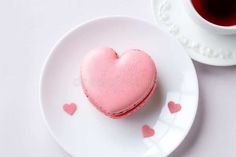 Valentingeschenk. romantische Dattelfest Kaffee Dessert Cookie Konfektion. Hellrosa Makaroni schließen stockbild