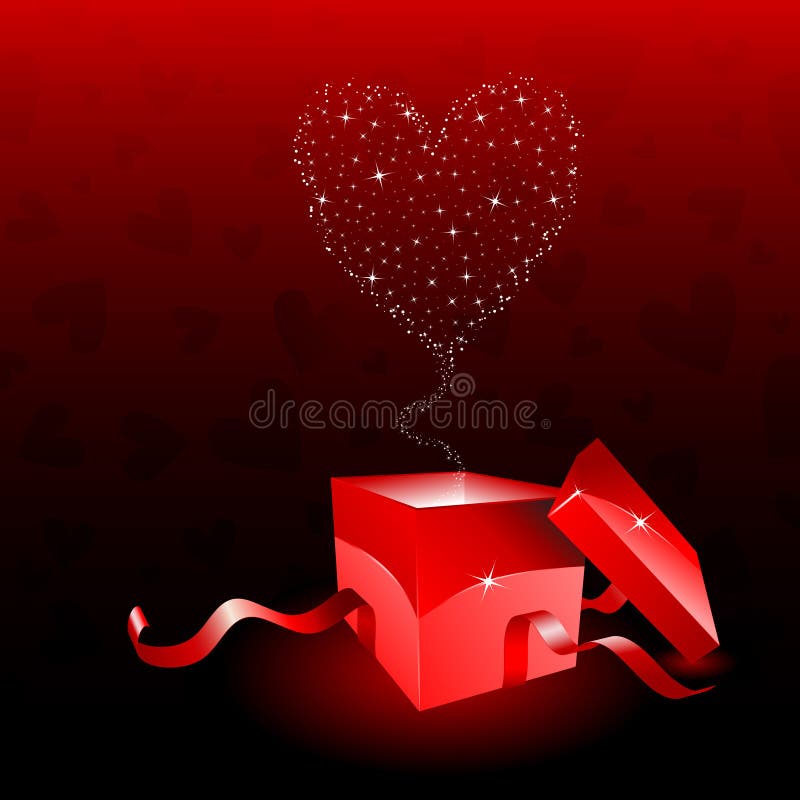 Valentines day gift box with stars coming out of it in the shape of a heart. Valentines day gift box with stars coming out of it in the shape of a heart