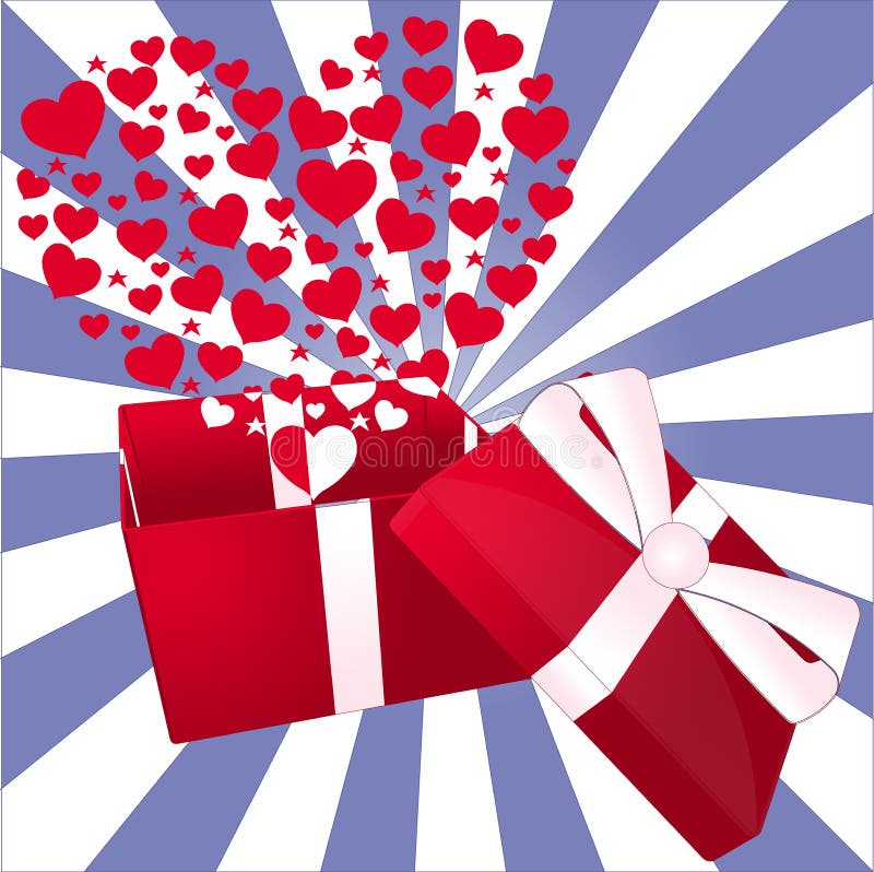 Illustration of a valentine open gift box with many hearts. Vector. Illustration of a valentine open gift box with many hearts. Vector.