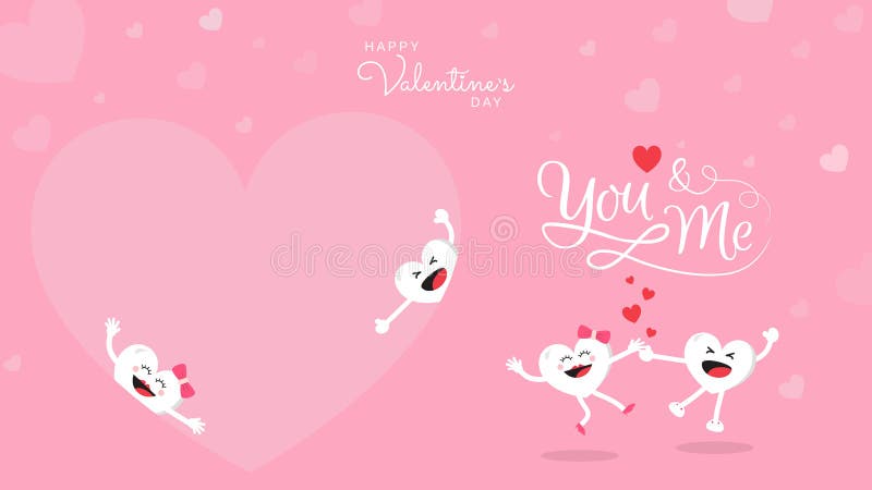 Valentinsgrußhintergrund mit netter Herzkarikatur und -Kalligraphie Sie und ich lizenzfreie abbildung Valentinsgrußhintergrund mit netter Herzkarikatur und -Kalligraphie Sie und ich lizenzfreie abbildung