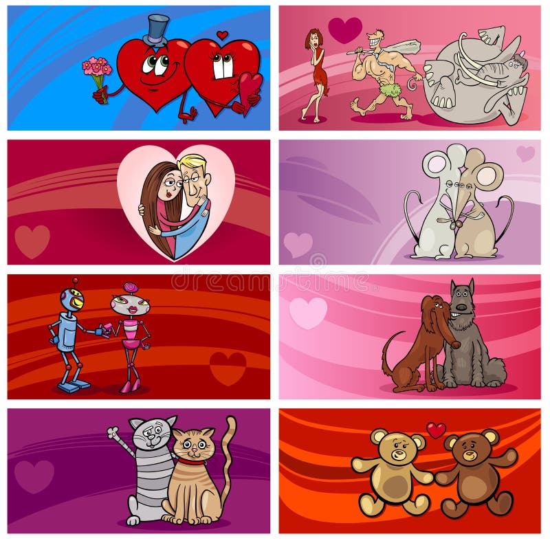 Valentinsgrußkarikaturgruß-Kartendesigne eingestellt stock abbildung Valentinsgrußkarikaturgruß-Kartendesigne eingestellt stock abbildung