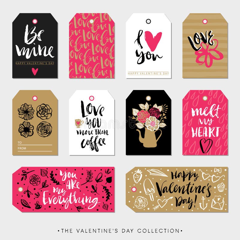 Valentines day gift tags and cards. Calligraphy and hand drawn design elements. Handwritten modern lettering. Valentines day gift tags and cards. Calligraphy and hand drawn design elements. Handwritten modern lettering.