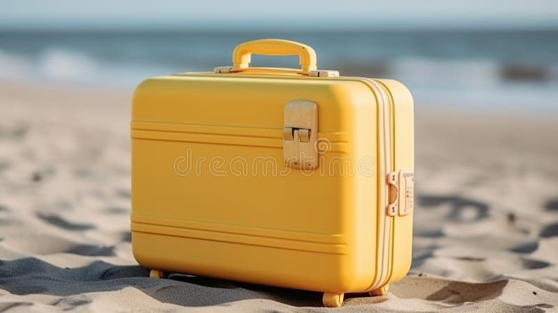 Valigia gialla con accessori per viaggiatori concetto di viaggio con tecnologia ai generativa illustrazione vettoriale