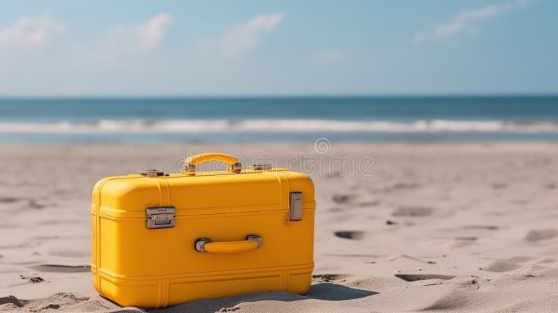 Valigia gialla con accessori per viaggiatori concetto di viaggio con tecnologia ai generativa royalty illustrazione gratis
