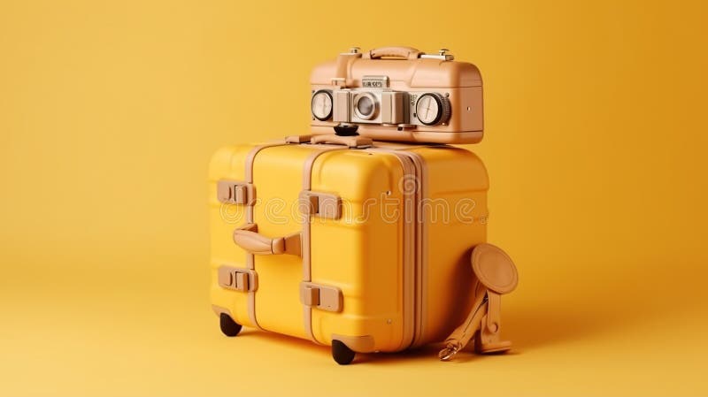 Valigia gialla con accessori per viaggiatori concetto di viaggio con tecnologia ai generativa royalty illustrazione gratis
