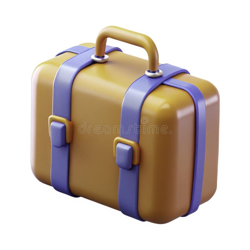 Valiză portocalie redată 3D cu curele albastre izolate pe fundal alb. stock illustration