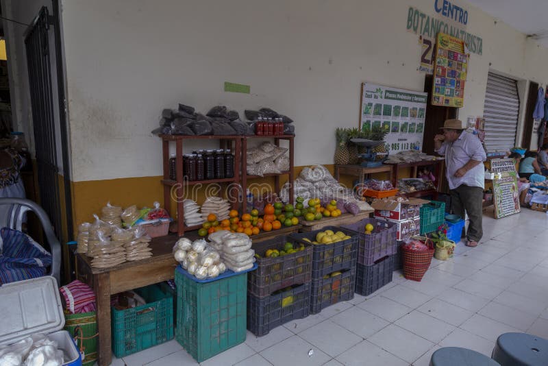 Valladolid, Yucatán Mexico - 11. Februar 2019: mexikanischer Obst- und Gemüsemarkt im Gemeindemarkt von Valladolid lizenzfreie stockfotos Valladolid, Yucatán Mexico - 11. Februar 2019: mexikanischer Obst- und Gemüsemarkt im Gemeindemarkt von Valladolid lizenzfreie stockfotos