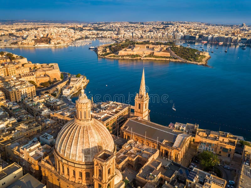 Valletta, Malta - Aerial view of Our Lady of Mount Carmel church, St.Paul`s Cathedral stock image Valletta, Malta - Aerial view of Our Lady of Mount Carmel church, St.Paul`s Cathedral stock image