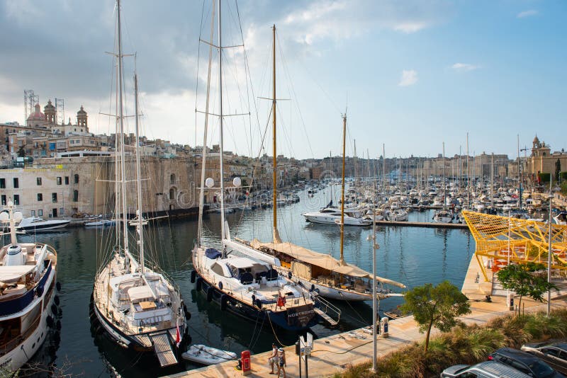 Boats and Yachts Anchoring in Valletta, Malta Editorial Image - Image ...
