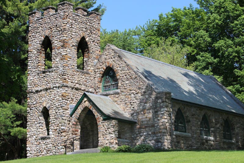 Valley View Chapel Stone Church in Ticonderoga, NY Stock Photo