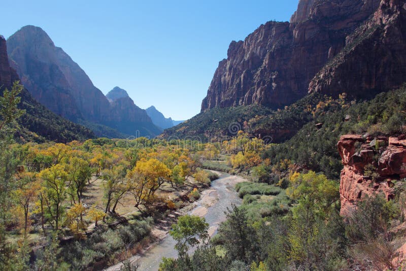 The Valley of the Virgin River in Zion National Park on a beautiful Autumn day