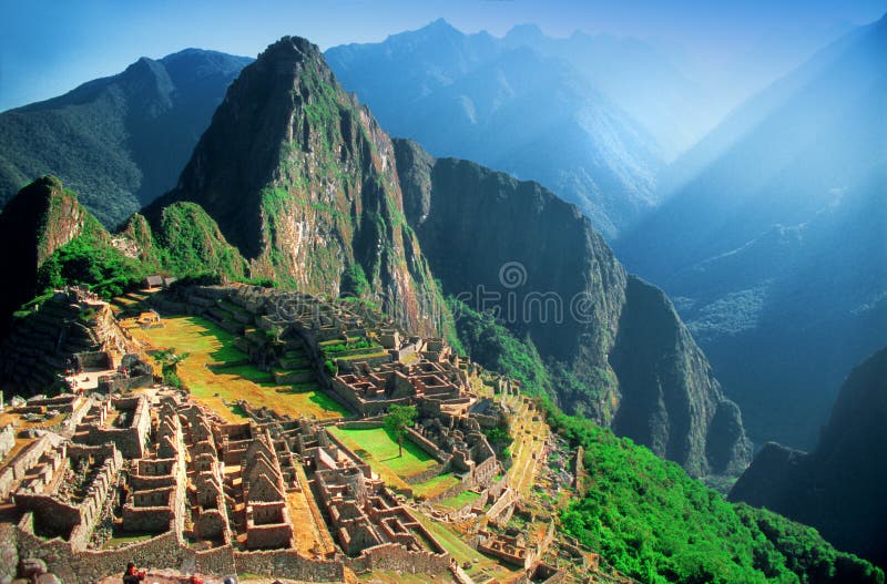 Overlooking the Urubamba Valley at the ruins of Machu Picchu in Peru. Overlooking the Urubamba Valley at the ruins of Machu Picchu in Peru