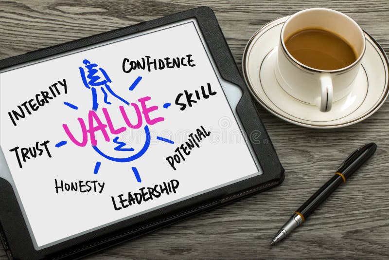 Value concept hand drawing on tablet pc royalty free stock images