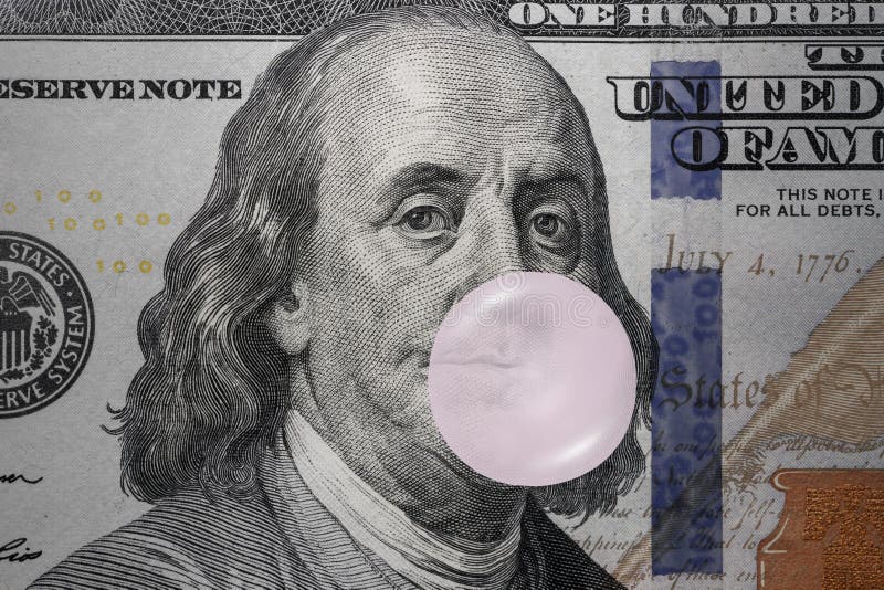 The value of the US Dollar: Benjamin Franklin blowing bubblegum