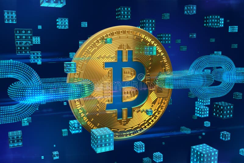 Valuta cripto Catena di blocco Bitcoin bitcoin dorato fisico isometrico 3D con i blocchetti a catena e digitali del wireframe Blo fotografia stock Valuta cripto Catena di blocco Bitcoin bitcoin dorato fisico isometrico 3D con i blocchetti a catena e digitali del wireframe Blo fotografia stock