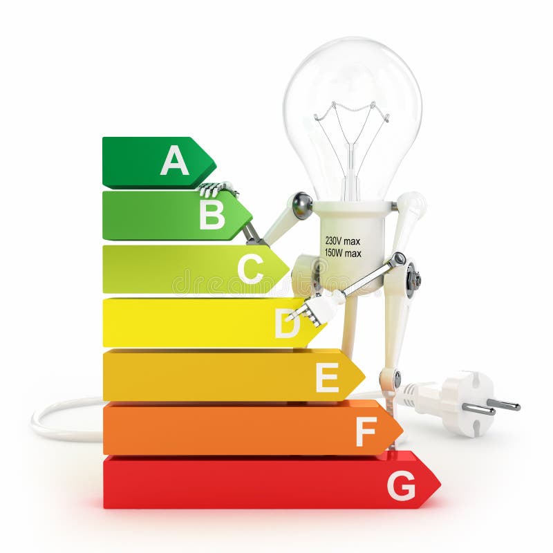 Valutazione di rendimento energetico e lampada del robot royalty illustrazione gratis Valutazione di rendimento energetico e lampada del robot royalty illustrazione gratis