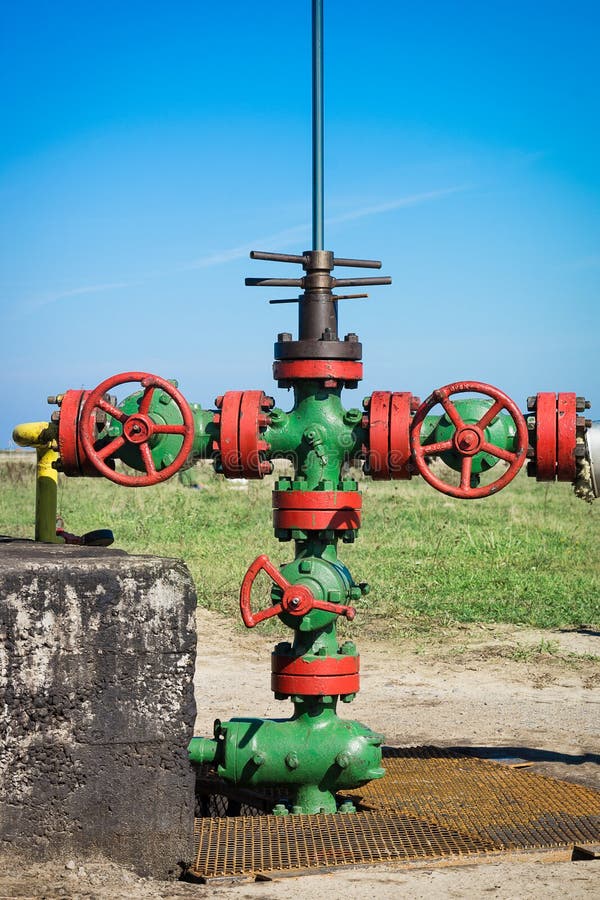 Oil Valves And Piping. Production Wellhead. A Natural Oil Well