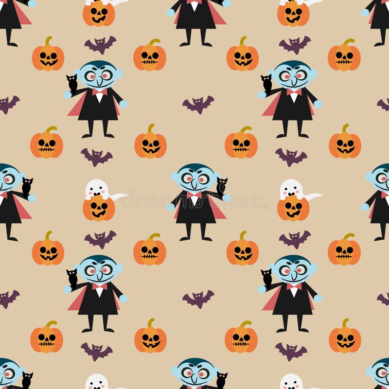 Vampier en Halloween-pompoen naadloos patroon stock illustratie Vampier en Halloween-pompoen naadloos patroon stock illustratie
