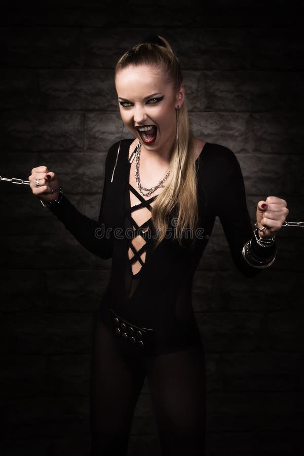 Vampire girl in a silver chains