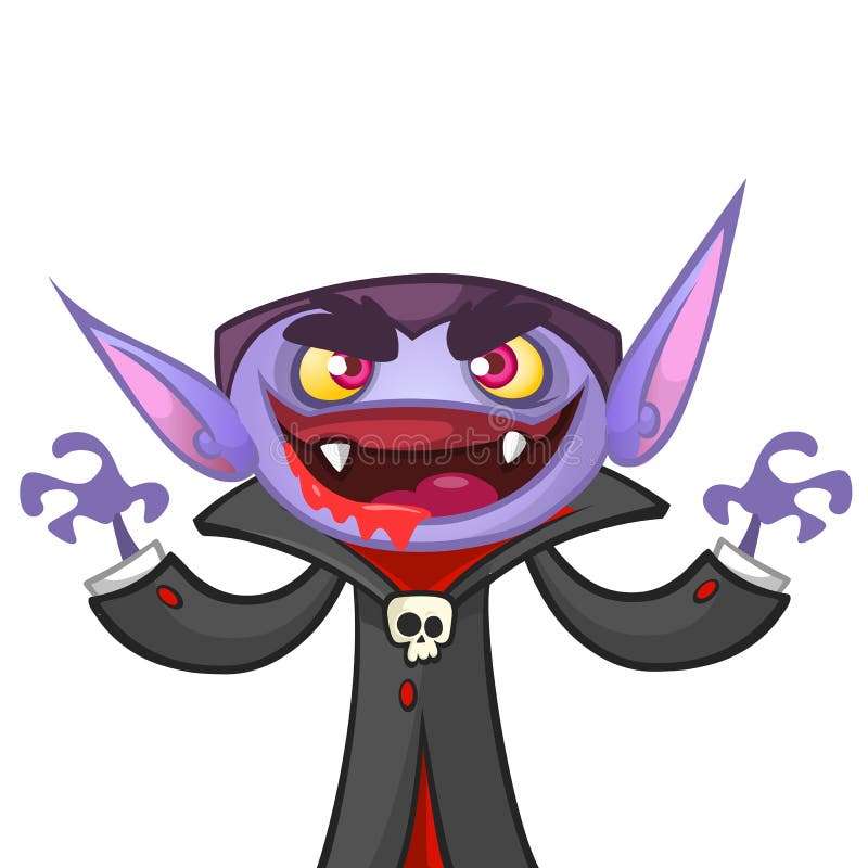 Menino vampiro de desenho animado com olhos vermelhos e