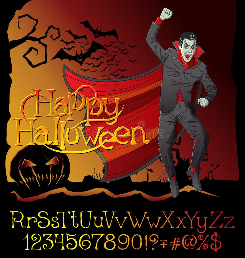 Vampiro Drácula del sistema y del vector de la fuente de Halloween stock de ilustración Vampiro Drácula del sistema y del vector de la fuente de Halloween stock de ilustración