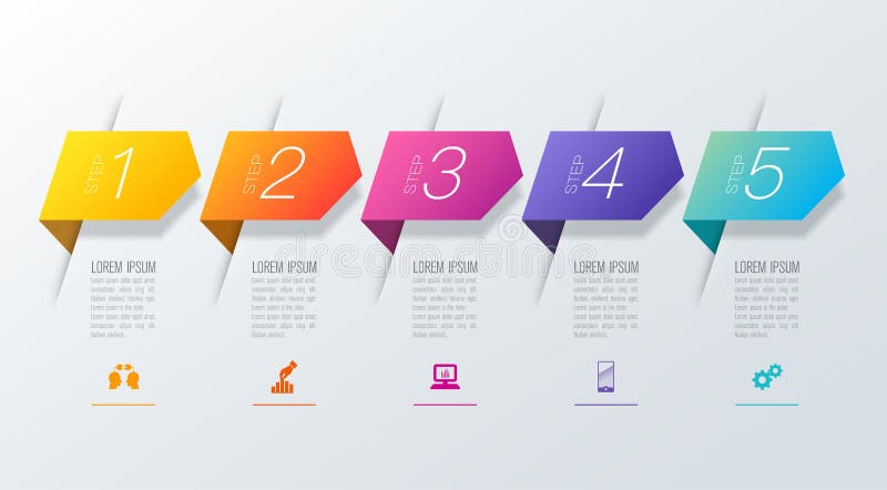 Van bedrijfs chronologieinfographics de pictogrammen van de het ontwerpvector en met 5 opties Van bedrijfs chronologieinfographics de pictogrammen van de het ontwerpvector en met 5 opties