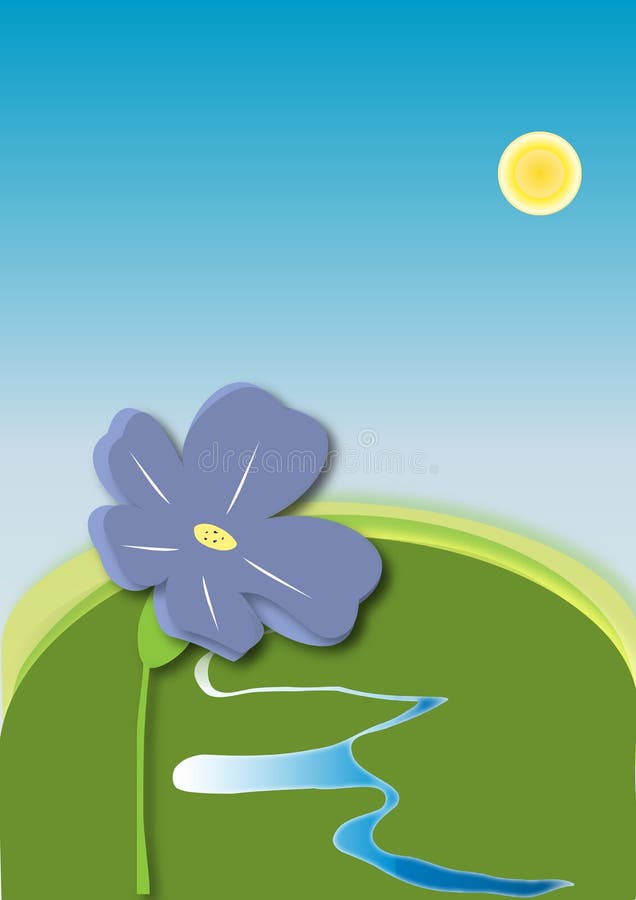 van bloemengebieden en weiden zon van de de hemel de blauwe stroom van de waterlente royalty-vrije illustratie van bloemengebieden en weiden zon van de de hemel de blauwe stroom van de waterlente royalty-vrije illustratie