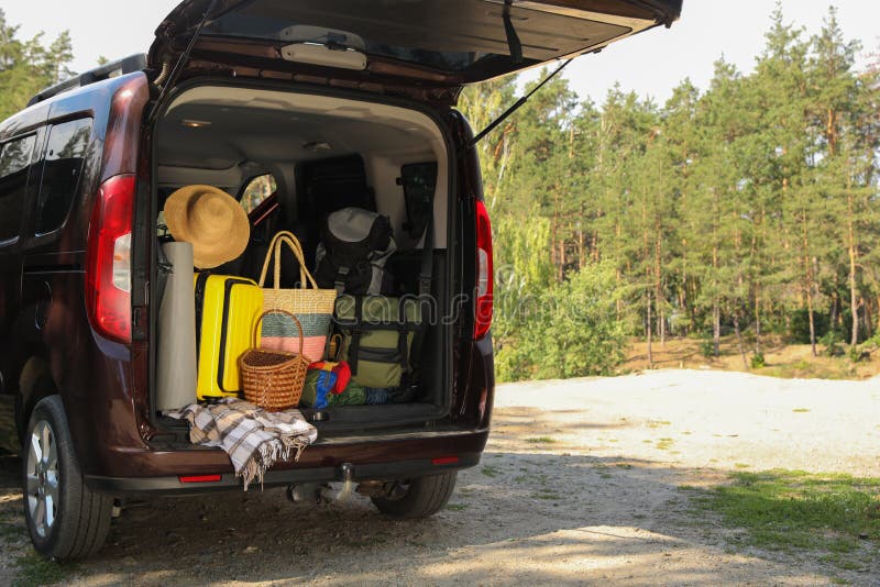 Van with Camping Equipment in Trunk Stock Image Image of load, drive