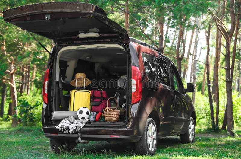 Van With Camping Equipment In Trunk Stock Image Image of outdoors