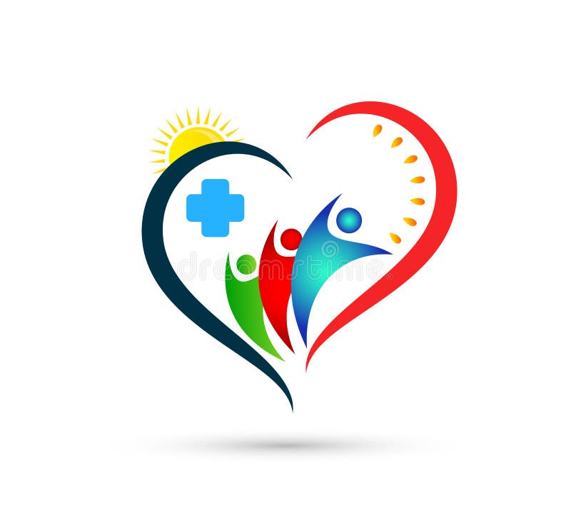 Van de aardbladeren van de hartgezondheidszorg het medische dwars van de de mensenfamilie Pictogram Logo Design Element Het emble