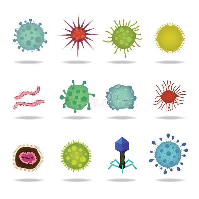 Van de cellenkiemen van het bacteriënvirus de epidemische bacil pictogrammen vectorillustratie