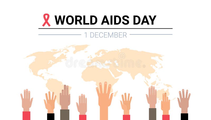 Van de de dagvoorlichting van wereldaids van het het lintteken brengen de rode palmen van het de mengelingsras over wereld de int stock illustratie Van de de dagvoorlichting van wereldaids van het het lintteken brengen de rode palmen van het de mengelingsras over wereld de int stock illustratie
