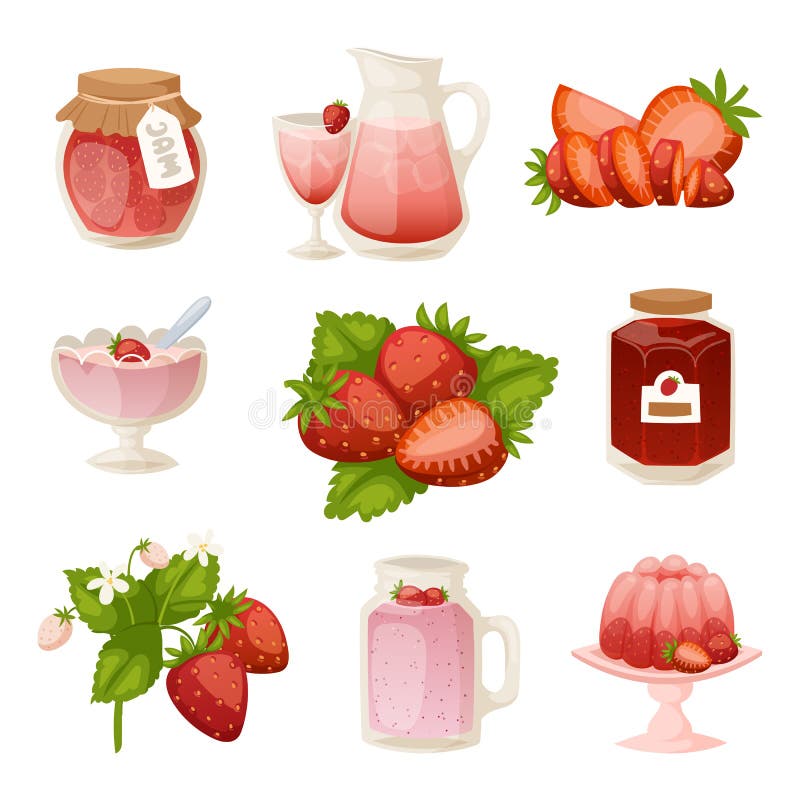 Van de de aardbeimelk van banketbakkerijdesserts van het de cake cupcake de roze pictogram vastgestelde heerlijke ruwe rijpe jam stock illustratie Van de de aardbeimelk van banketbakkerijdesserts van het de cake cupcake de roze pictogram vastgestelde heerlijke ruwe rijpe jam stock illustratie
