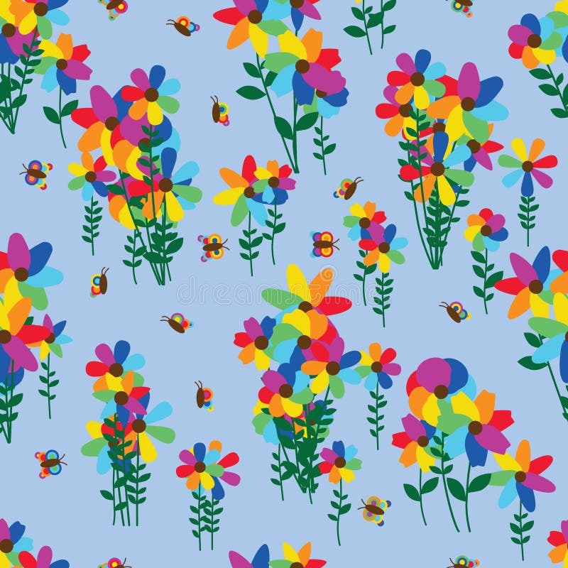 Van de de groepsvlinder van de regenboogbloem het naadloze patroon vector illustratie Van de de groepsvlinder van de regenboogbloem het naadloze patroon vector illustratie