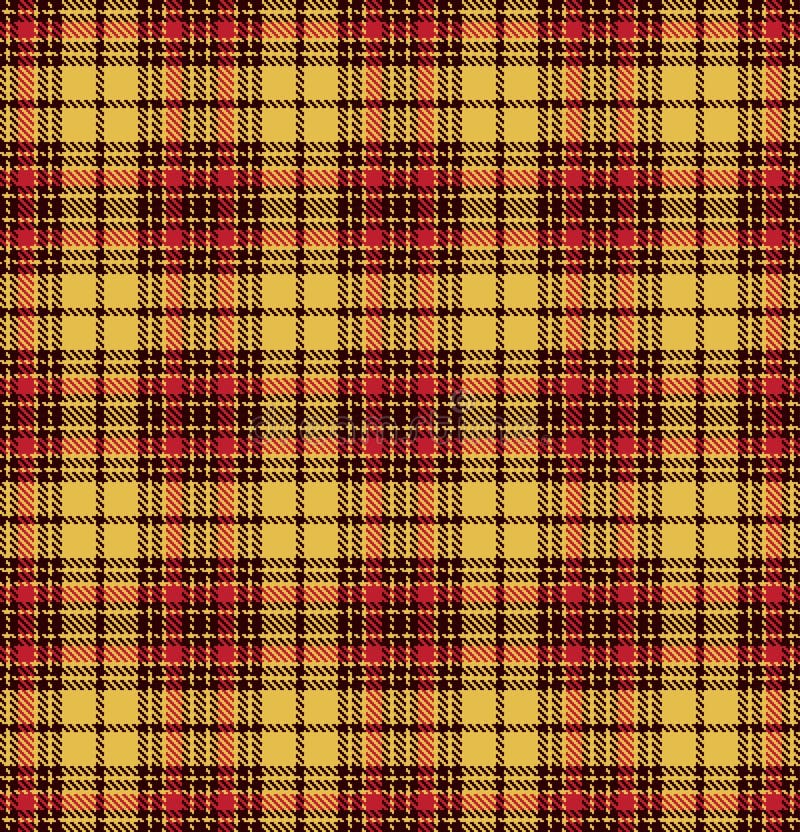 Van de de plaidtextuur van de geruit Schots wollen stofcontrole het naadloze patroon in geel, rood en bruin vector illustratie Van de de plaidtextuur van de geruit Schots wollen stofcontrole het naadloze patroon in geel, rood en bruin vector illustratie