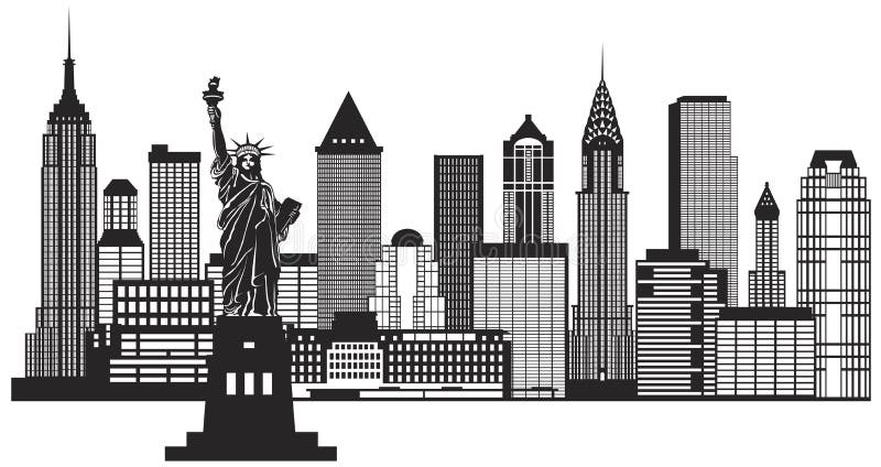 Van de de Stadshorizon van New York Zwart-witte de Illustratievector vector illustratie Van de de Stadshorizon van New York Zwart-witte de Illustratievector vector illustratie