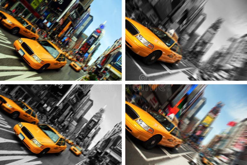 Van de de stadstaxi van New York de tijdenvierkant, motieonduidelijk beeld royalty-vrije stock afbeeldingen Van de de stadstaxi van New York de tijdenvierkant, motieonduidelijk beeld royalty-vrije stock afbeeldingen