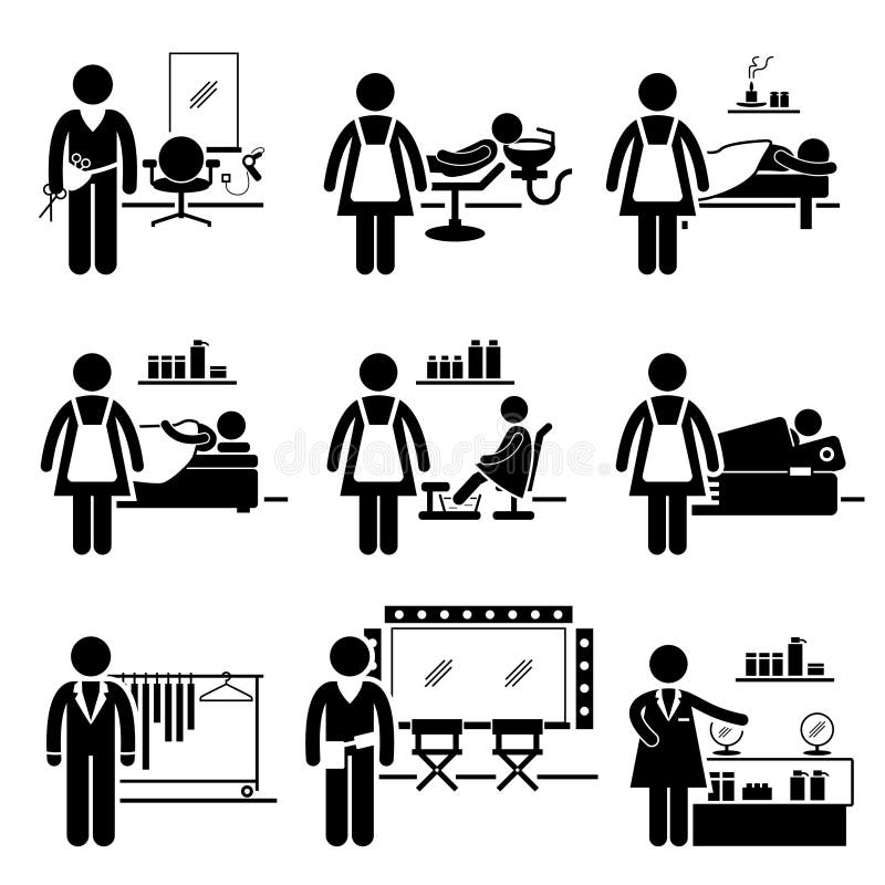 A set of pictograms showing the professions of people in the beauty and fashion industry. A set of pictograms showing the professions of people in the beauty and fashion industry.