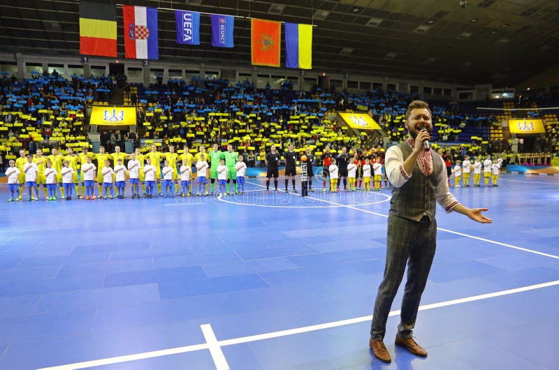 Van de Euro 2018 van UEFA Futsal de kwalificerende toernooien in Kyiv stock afbeelding Van de Euro 2018 van UEFA Futsal de kwalificerende toernooien in Kyiv stock afbeelding