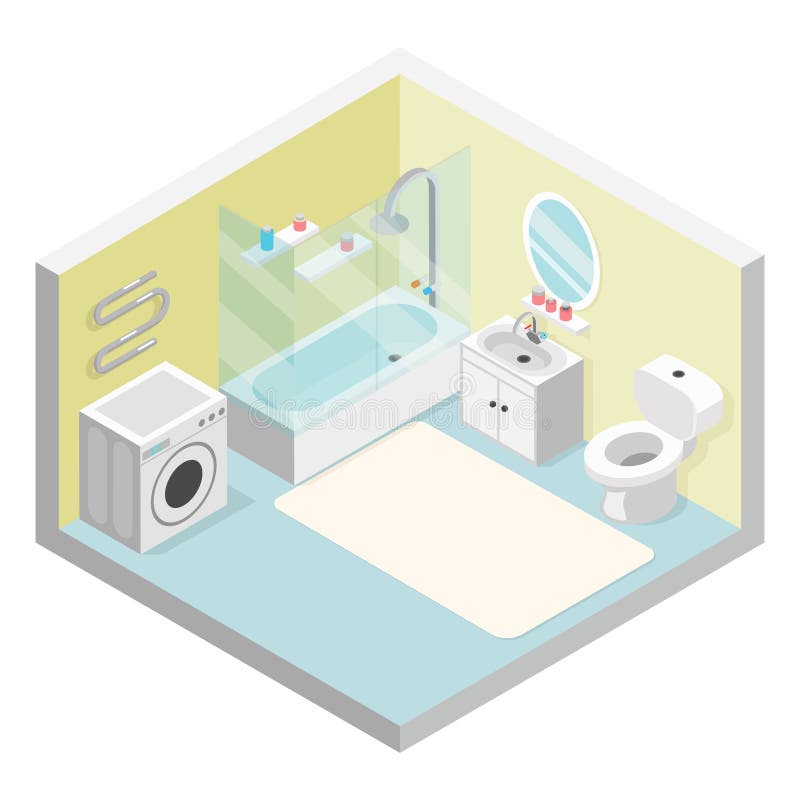 Van de de gootsteenwasmachine van het badkamers isoleerde het isometrische toilet van het de douche moderne meubilair van het de stock illustratie Van de de gootsteenwasmachine van het badkamers isoleerde het isometrische toilet van het de douche moderne meubilair van het de stock illustratie