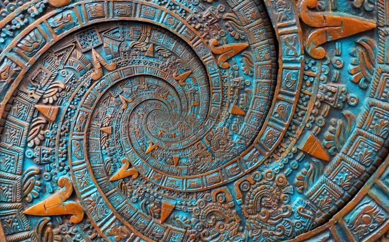 Van de het achtergrond patroondecoratie van het brons oude antieke klassieke dubbele spiraalvormige Azteekse ornament het ontwerp stock afbeelding Van de het achtergrond patroondecoratie van het brons oude antieke klassieke dubbele spiraalvormige Azteekse ornament het ontwerp stock afbeelding
