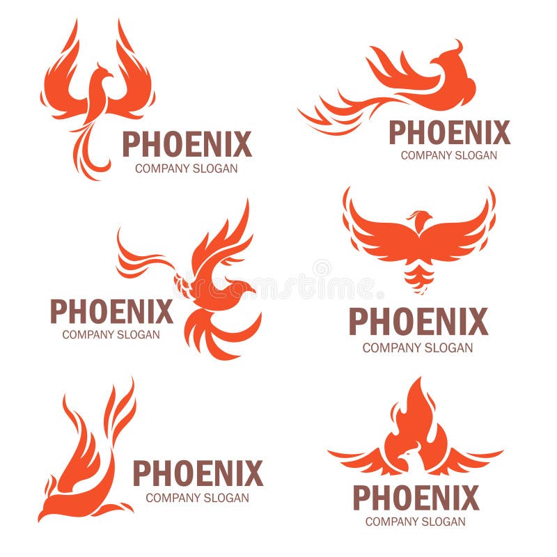 Van de het bedrijfslogan van Phoenix de vlakke reeks vector illustratie Van de het bedrijfslogan van Phoenix de vlakke reeks vector illustratie