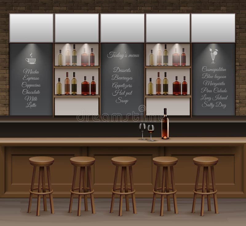 Van de het Biercafetaria van de barkoffie Tegen het Bureau Binnenlandse Vector vector illustratie Van de het Biercafetaria van de barkoffie Tegen het Bureau Binnenlandse Vector vector illustratie