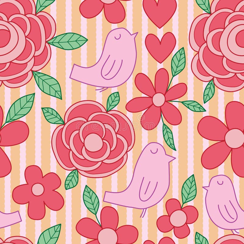 Van de het bladlijn van de vogelbloem verticaal de stoffen naadloos patroon stock illustratie Van de het bladlijn van de vogelbloem verticaal de stoffen naadloos patroon stock illustratie