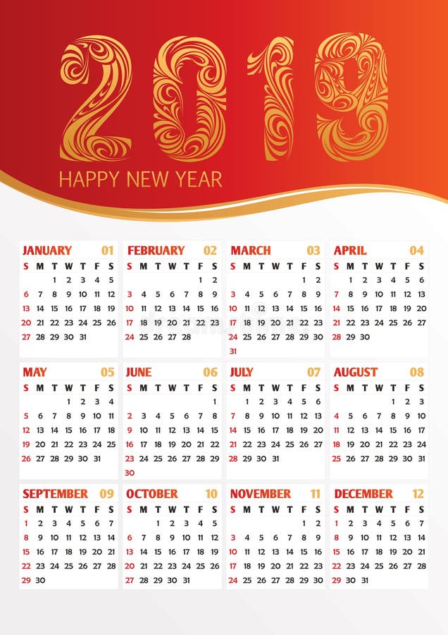 van de het bureaukalender van 2019 de vectorillustratie royalty-vrije illustratie van de het bureaukalender van 2019 de vectorillustratie royalty-vrije illustratie